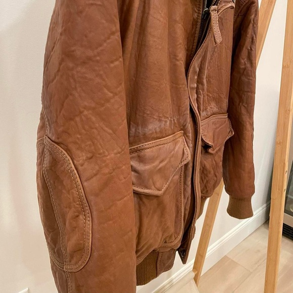 ✨SOLD✨ Vintage Leather Aviator Bomber Flight Jacket Coat in Cognac Brown - Picture 4 of 8